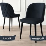 Canisa Concept Kage Serisi 2 Adet Mutfak Sandalyesi Kapitoneli Siyah Metal Ayak 1. Sınıf Babyface Kumaş - Antrasit