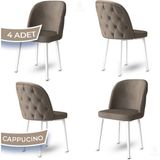 Canisa Concept Kage Serisi 4 Adet Mutfak Sandalyesi Kapitoneli Beyaz Metal Ayak 1. Sınıf Babyface Kumaş - Cappuccino
