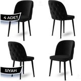 Canisa Concept Kage Serisi 4 Adet Mutfak Sandalyesi Kapitoneli Siyah Metal Ayak 1. Sınıf Babyface Kumaş
