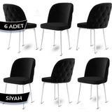 Canisa Concept Kage Serisi 6 Adet Mutfak Sandalyesi Kapitone Beyaz Metal Ayak - Baby Face - Ahşap