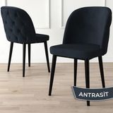Canisa Concept Kage Serisi 6 Adet Mutfak Sandalyesi Kapitoneli Siyah Metal Ayak 1. Sınıf Babyface Kumaş - Antrasit