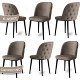 Canisa Concept Kage Serisi 6 Adet Mutfak Sandalyesi Kapitoneli Siyah Metal Ayak 1. Sınıf Babyface Kumaş - Cappuccino
