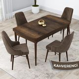 Canisa Concept Kar Serisi 80 x 132 cm Açılabilir Mdf Mutfak Masa Takımı Barok Ahşap Desen Masa 4 Sandalye - 80x132 - Kahverengi