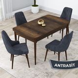 Canisa Concept Kar Serisi 80 x 132 cm Açılabilir Mdf Mutfak Masa Takımı Barok Ahşap Desen Masa 4 Sandalye - Antrasit