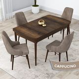 Canisa Concept Kar Serisi 80 x 132 cm Açılabilir Mdf Mutfak Masa Takımı Barok Ahşap Desen Masa 4 Sandalye - Cappuccino