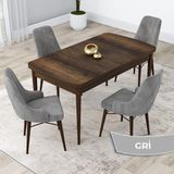 Canisa Concept Kar Serisi 80 x 132 cm Açılabilir Mdf Mutfak Masa Takımı Barok Ahşap Desen Masa 4 Sandalye - Gri
