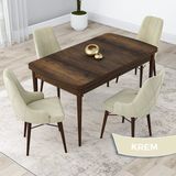 Canisa Concept Kar Serisi 80 x 132 cm Açılabilir Mdf Mutfak Masa Takımı Barok Ahşap Desen Masa 4 Sandalye - Krem