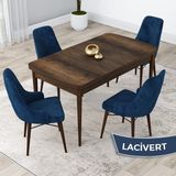 Canisa Concept Kar Serisi 80 x 132 cm Açılabilir Mdf Mutfak Masa Takımı Barok Ahşap Desen Masa 4 Sandalye - Lacivert