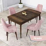 Canisa Concept Kar Serisi 80 x 132 cm Açılabilir Mdf Mutfak Masa Takımı Barok Ahşap Desen Masa 4 Sandalye - Pembe