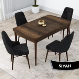 Canisa Concept Kar Serisi 80 x 132 cm Açılabilir Mdf Mutfak Masa Takımı Barok Ahşap Desen Masa 4 Sandalye - Siyah