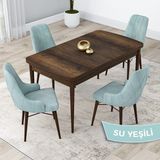 Canisa Concept Kar Serisi 80 x 132 cm Açılabilir Mdf Mutfak Masa Takımı Barok Ahşap Desen Masa 4 Sandalye - Su Yeşili