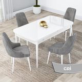 Canisa Concept Kar Serisi 80 x 132 cm Açılabilir Mdf Mutfak Masa Takımı Beyaz Masa 4 Sandalye - Gri