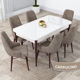 Canisa Concept Kar Serisi 80 x 132 cm Açılabilir Mdf Mutfak Masa Takımı Beyaz Masa Ceviz Masa 6 Sandalye - 80x132 - Cappucino