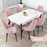 Canisa Concept Kar Serisi 80 x 132 cm Açılabilir Mdf Mutfak Masa Takımı Beyaz Masa Ceviz Masa 6 Sandalye - 80x132 - Pembe