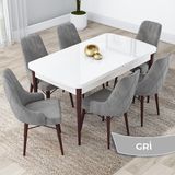 Canisa Concept Kar Serisi 80 x 132 cm Açılabilir Mdf Mutfak Masa Takımı Beyaz Masa Ceviz Masa 6 Sandalye - Gri