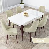 Canisa Concept Kar Serisi 80 x 132 cm Açılabilir Mdf Mutfak Masa Takımı Beyaz Masa Ceviz Masa 6 Sandalye - Krem