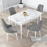Canisa Concept Kar Serisi 80 x 132 cm Açılabilir Mdf Mutfak Masa Takımı Beyaz Mermer Desen Masa 4 Sandalye - Gri