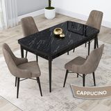 Canisa Concept Kar Serisi 80 x 132 cm Açılabilir Mdf Mutfak Masa Takımı Siyah Mermer Desen Masa 4 Sandalye - 80x132 - Cappuccino