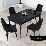 Canisa Concept Kar Serisi 80 x 132 cm Açılabilir Mdf Mutfak Masa Takımı Siyah Mermer Desen Masa 4 Sandalye - 80x132