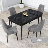 Canisa Concept Kar Serisi 80 x 132 cm Açılabilir Mdf Mutfak Masa Takımı Siyah Mermer Desen Masa 4 Sandalye - Gri