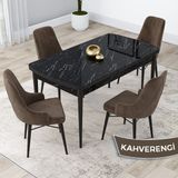 Canisa Concept Kar Serisi 80 x 132 cm Açılabilir Mdf Mutfak Masa Takımı Siyah Mermer Desen Masa 4 Sandalye - Kahverengi