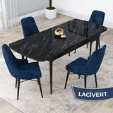 Canisa Concept Kar Serisi 80 x 132 cm Açılabilir Mdf Mutfak Masa Takımı Siyah Mermer Desen Masa 4 Sandalye - Lacivert