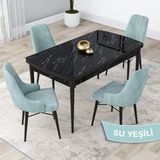 Canisa Concept Kar Serisi 80 x 132 cm Açılabilir Mdf Mutfak Masa Takımı Siyah Mermer Desen Masa 4 Sandalye - Su Yeşili