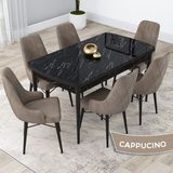 Canisa Concept Kar Serisi 80 x 132 cm Açılabilir Mdf Mutfak Masa Takımı Siyah Mermer Desen Masa 6 Sandalye - 80x132 - Cappucino