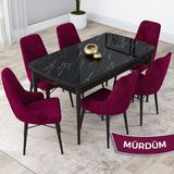 Canisa Concept Kar Serisi 80 x 132 cm Açılabilir Mdf Mutfak Masa Takımı Siyah Mermer Desen Masa 6 Sandalye - Bej