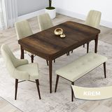Canisa Concept Kar Serisi, 80X132 Açılabilir Mdf Mutfak Masa Takımı, Barok Ahşap Desen Masa 4 Sandalye 1 Bench - Renkli
