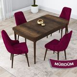 Canisa Concept Kar Serisi, 80X132 Açılabilir Mdf Mutfak Masa Takımı, Barok Ahşap Desen Masa 4 Sandalye - Mürdüm