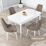 Canisa Concept Kar Serisi, 80X132 Açılabilir Mdf Mutfak Masa Takımı, Beyaz Masa 4 Sandalye - Cappuccino