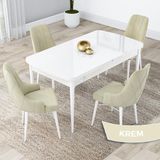Canisa Concept Kar Serisi, 80X132 Açılabilir Mdf Mutfak Masa Takımı, Beyaz Masa 4 Sandalye - Krem