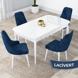 Canisa Concept Kar Serisi, 80X132 Açılabilir Mdf Mutfak Masa Takımı, Beyaz Masa 4 Sandalye - Lacivert