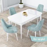 Canisa Concept Kar Serisi, 80X132 Açılabilir Mdf Mutfak Masa Takımı, Beyaz Masa 4 Sandalye - Su Yeşili