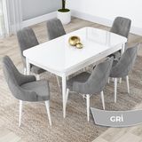 Canisa Concept Kar Serisi, 80X132 Açılabilir Mdf Mutfak Masa Takımı, Beyaz Masa 6 Sandalye - Gri