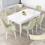Canisa Concept Kar Serisi, 80X132 Açılabilir Mdf Mutfak Masa Takımı, Beyaz Masa 6 Sandalye - Krem