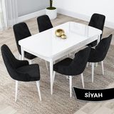 Canisa Concept Kar Serisi, 80X132 Açılabilir Mdf Mutfak Masa Takımı, Beyaz Masa 6 Sandalye - Siyah
