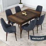 Canisa Concept Kar Serisi Açılabilir 80 x 132 cm Mdf Mutfak Masa Takımı Barok Ahşap Desen Masa 6 Sandalye - 80x132 - Antrasit