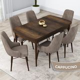 Canisa Concept Kar Serisi Açılabilir 80 x 132 cm Mdf Mutfak Masa Takımı Barok Ahşap Desen Masa 6 Sandalye - 80x132 - Cappuccino