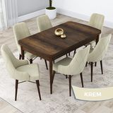 Canisa Concept Kar Serisi Açılabilir 80 x 132 cm Mdf Mutfak Masa Takımı Barok Ahşap Desen Masa 6 Sandalye - 80x132 - Krem