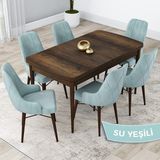Canisa Concept Kar Serisi Açılabilir 80 x 132 cm Mdf Mutfak Masa Takımı Barok Ahşap Desen Masa 6 Sandalye - 80x132 - Su Yeşili