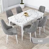 Canisa Concept Kar Serisi Açılabilir 80 x 132 cm Mdf Mutfak Masa Takımı Beyaz Mermer Desen Masa 6 Sandalye - 80x132 - Gri