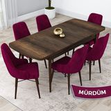Canisa Concept Kar Serisi, Açılabilir 80X132 Mdf Mutfak Masa Takımı, Barok Ahşap Desen Masa 6 Sandalye - Akçaağaç