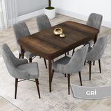 Canisa Concept Kar Serisi, Açılabilir 80X132 Mdf Mutfak Masa Takımı, Barok Ahşap Desen Masa 6 Sandalye - Gri
