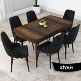 Canisa Concept Kar Serisi, Açılabilir 80X132 Mdf Mutfak Masa Takımı, Barok Ahşap Desen Masa 6 Sandalye - Siyah