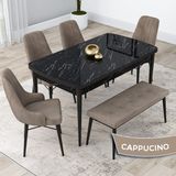 Canisa Concept Kar Serisi Mdf 80 x 132 cm Açılabilir Masa Takımı Siyah Mermer Desen Masa 4 Sandalye 1 Bench - 80x132 - Cappucino