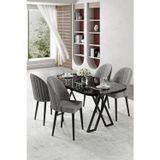 Canisa Concept Kaye Serisi Mdf 90 X168 Siyah Mermer Desen Mutfak Masa Takımı 4 Gri Sandalye