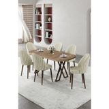 Canisa Concept Kaye Serisi Mdf 90X168 Atlantik Çam Mutfak Masa Takımı 6 Krem Sandalye