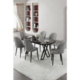 Canisa Concept Kaye Serisi Mdf 90X168 Siyah Mermer Desen Mutfak Masası Takımı 6 Gri Sandalye